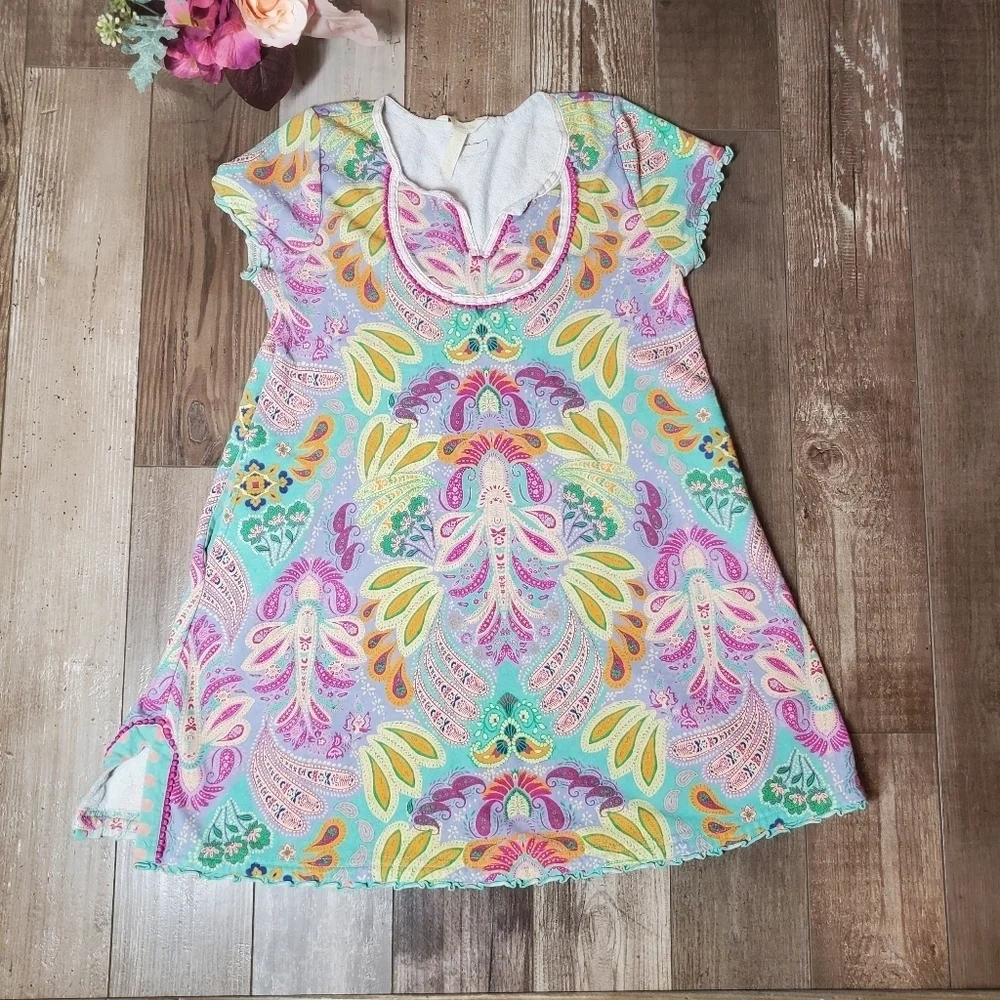 Matilda Jane Treasure Trove Aqua Fuchsia Paisley Floral Swim Cover Up Size 14